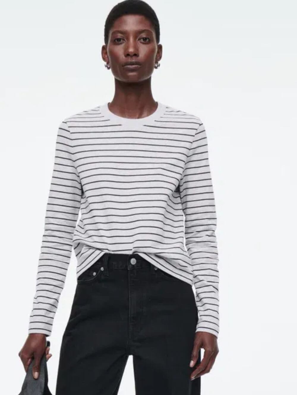 COS Clean Cut Long-Sleeved T-Shirt M Gray Black Stripes Minimalist Capsule Chic